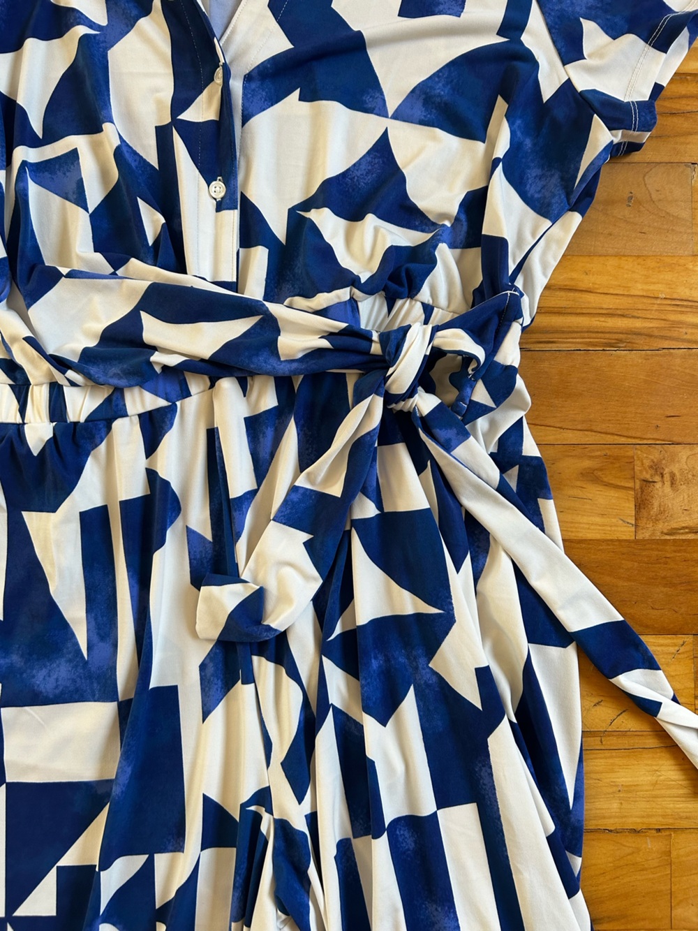 Lane Bryant Blue and White Geometric Jumpsuit - Picture 3 of 5